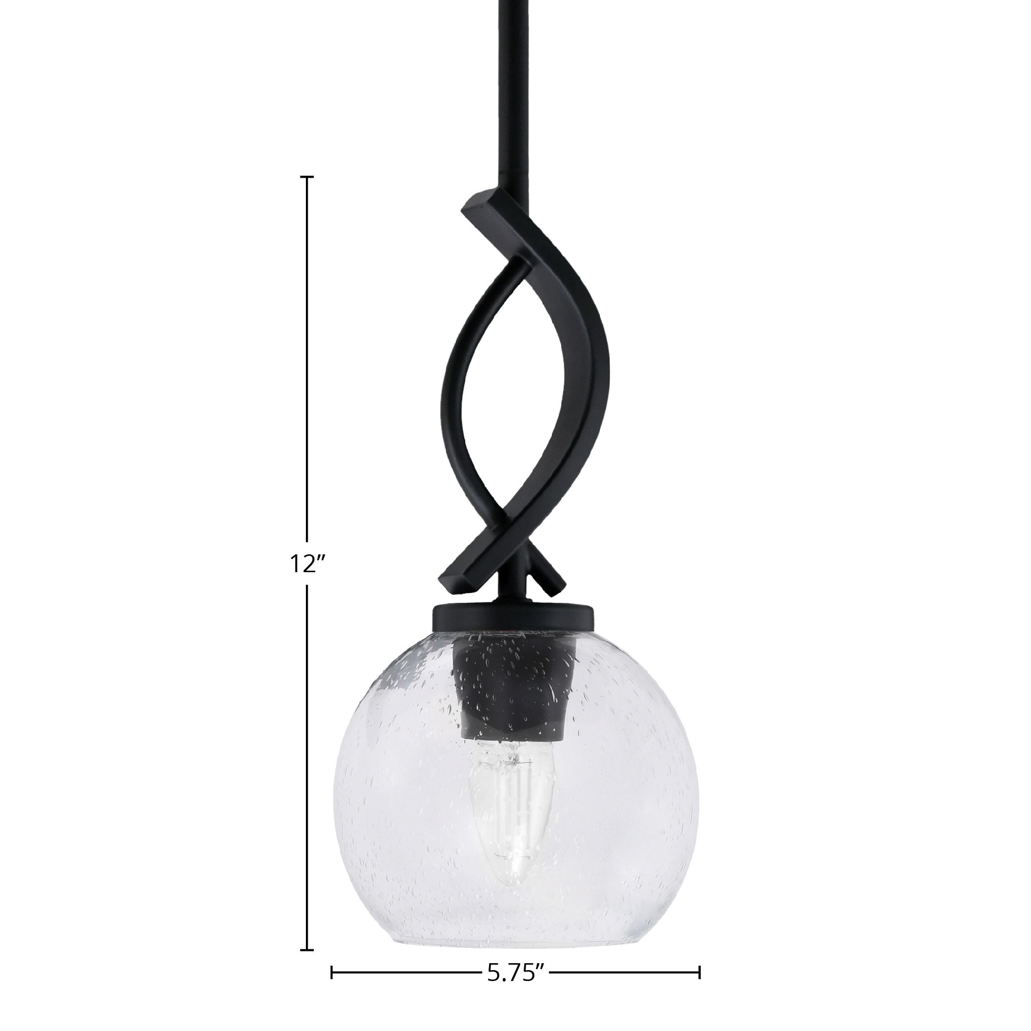 Cavella One Light Mini Pendant in Matte Black with 5.75" Clear Bubble Shade