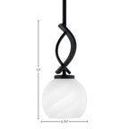 Cavella One Light Mini Pendant in Matte Black with 5.75" White Marble Shade