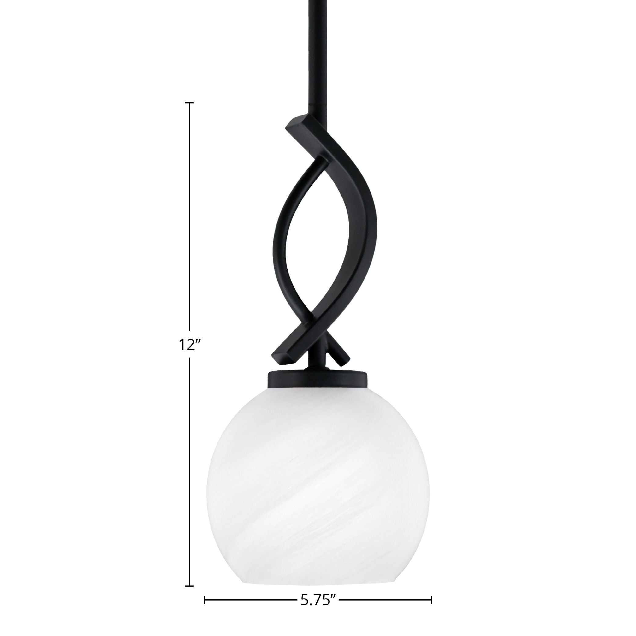 Cavella One Light Mini Pendant in Matte Black with 5.75" White Marble Shade