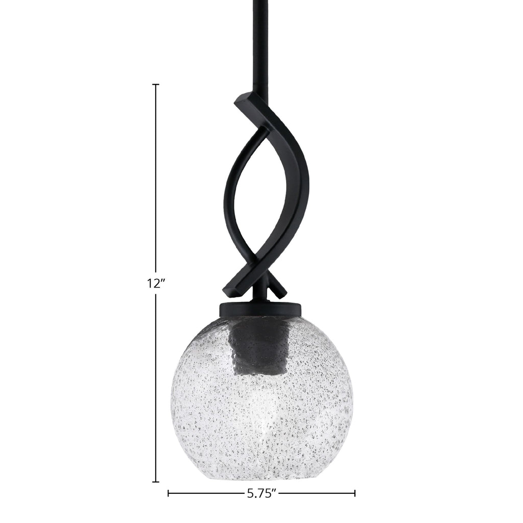 Cavella One Light Mini Pendant in Matte Black with 5.75" Smoke Bubble Shade