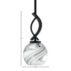 Cavella One Light Mini Pendant in Matte Black with 5.75" Onyx Swirl Shade