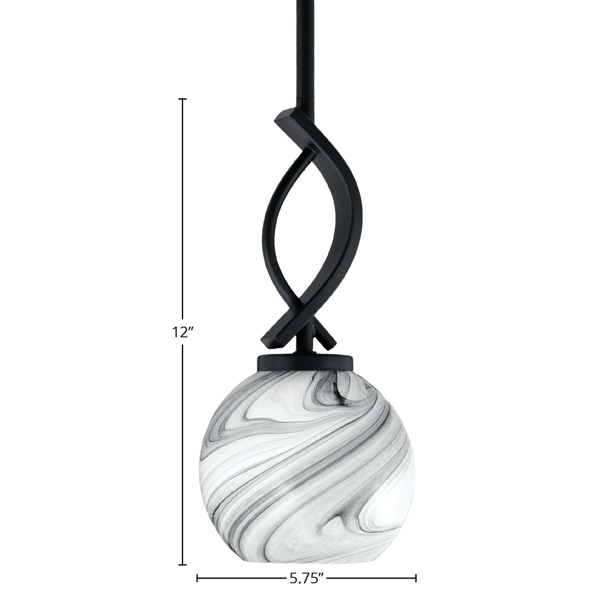 Cavella One Light Mini Pendant in Matte Black with 5.75" Onyx Swirl Shade