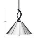 Cavella One Light Mini Pendant in Matte Black with 14" Chrome Cone Metal Shade Shade