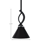 Cavella One Light Mini Pendant in Matte Black with 7" Matte Black Cone Metal Shade Shade