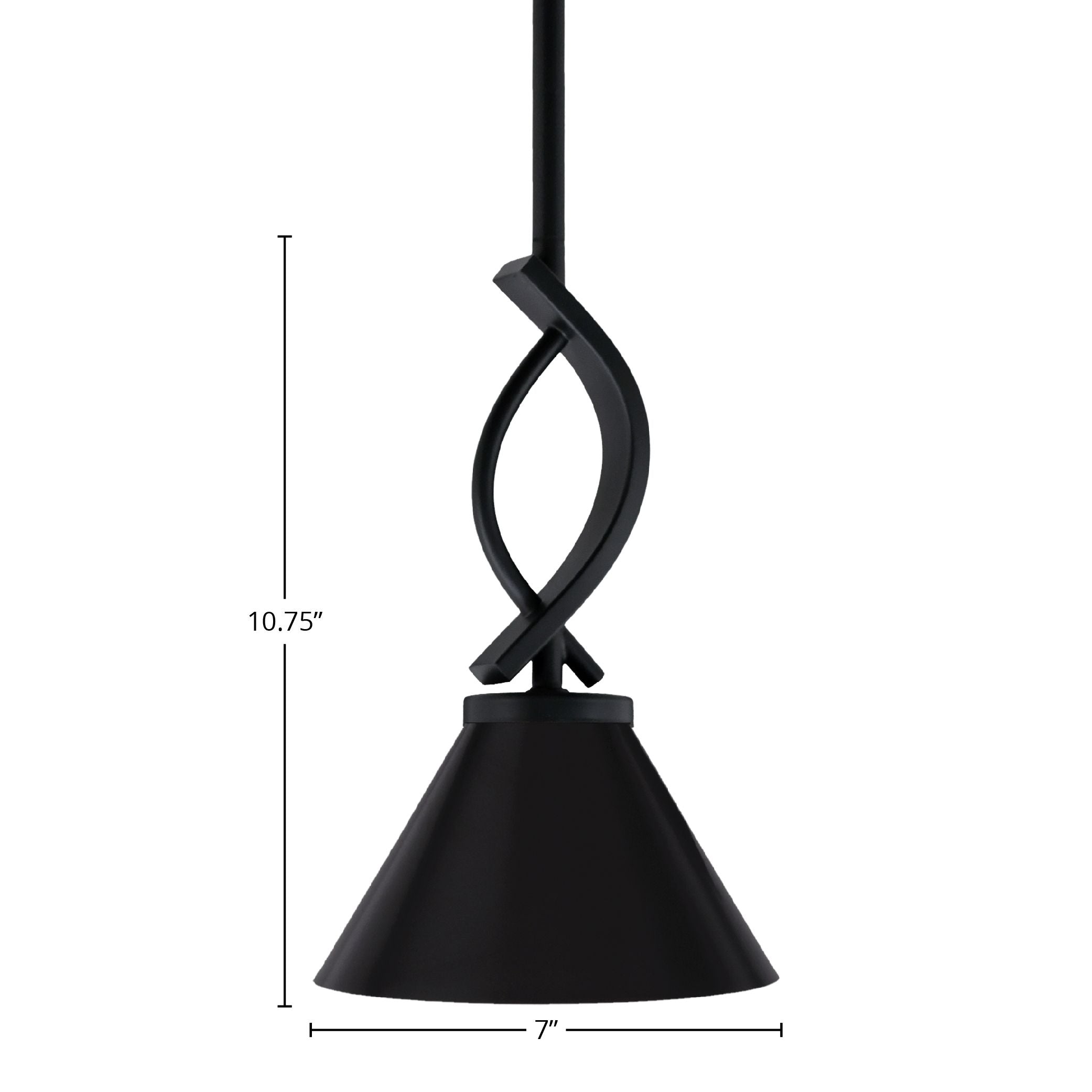 Cavella One Light Mini Pendant in Matte Black with 7" Matte Black Cone Metal Shade Shade