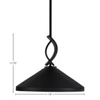 Cavella One Light Mini Pendant in Matte Black with 14" Matte Black Cone Metal Shade Shade