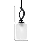 Cavella One Light Mini Pendant in Matte Black with 5" Clear Textured Shade
