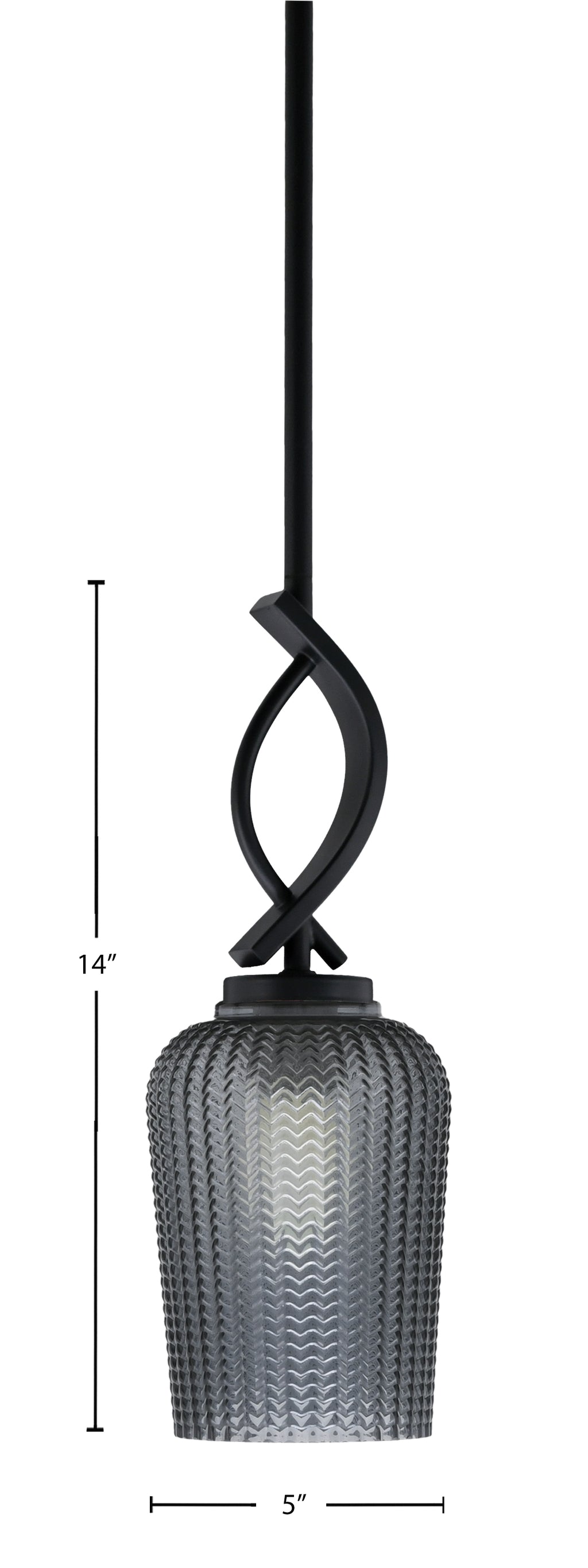 Cavella One Light Mini Pendant in Matte Black with 5" Smoke Textured Shade