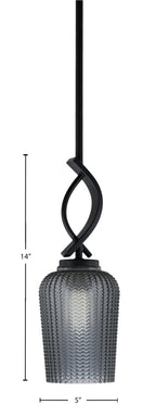 Cavella One Light Mini Pendant in Matte Black with 5" Smoke Textured Shade