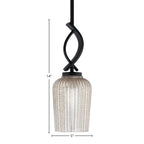 Cavella One Light Mini Pendant in Matte Black with 5" Silver Textured Shade