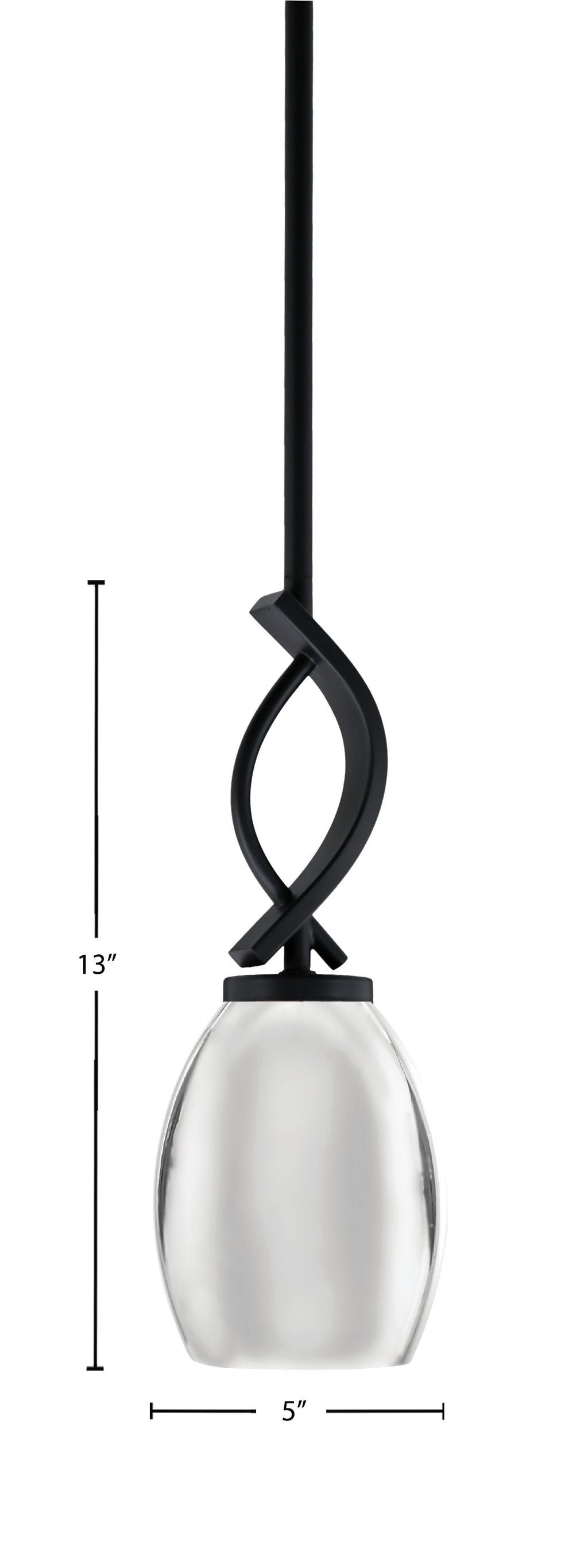 Cavella One Light Mini Pendant in Matte Black with 5" Chrome Oval Metal Shade Shade