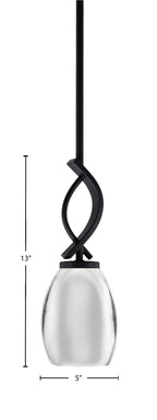 Cavella One Light Mini Pendant in Matte Black with 5" Chrome Oval Metal Shade Shade