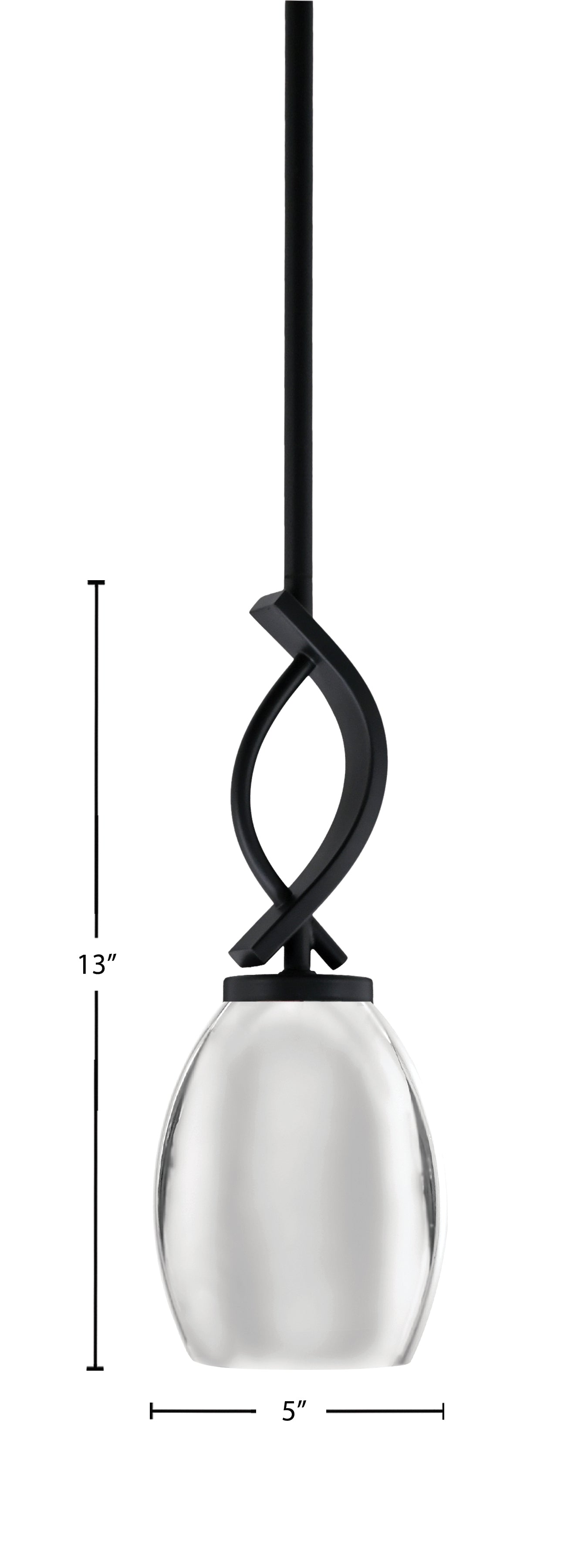 Cavella One Light Mini Pendant in Matte Black with 5" Chrome Oval Metal Shade Shade