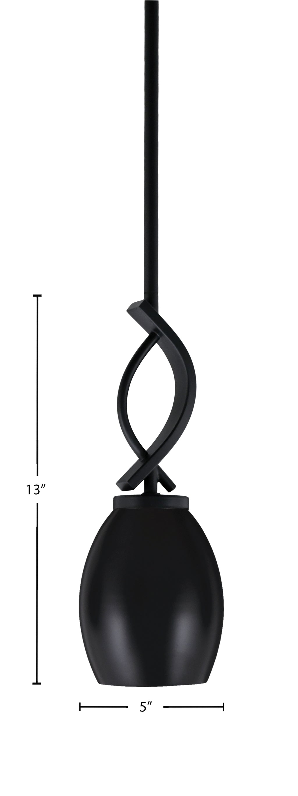 Cavella One Light Mini Pendant in Matte Black with 5" Matte Black Oval Metal Shade Shade