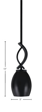 Cavella One Light Mini Pendant in Matte Black with 5" Matte Black Oval Metal Shade Shade