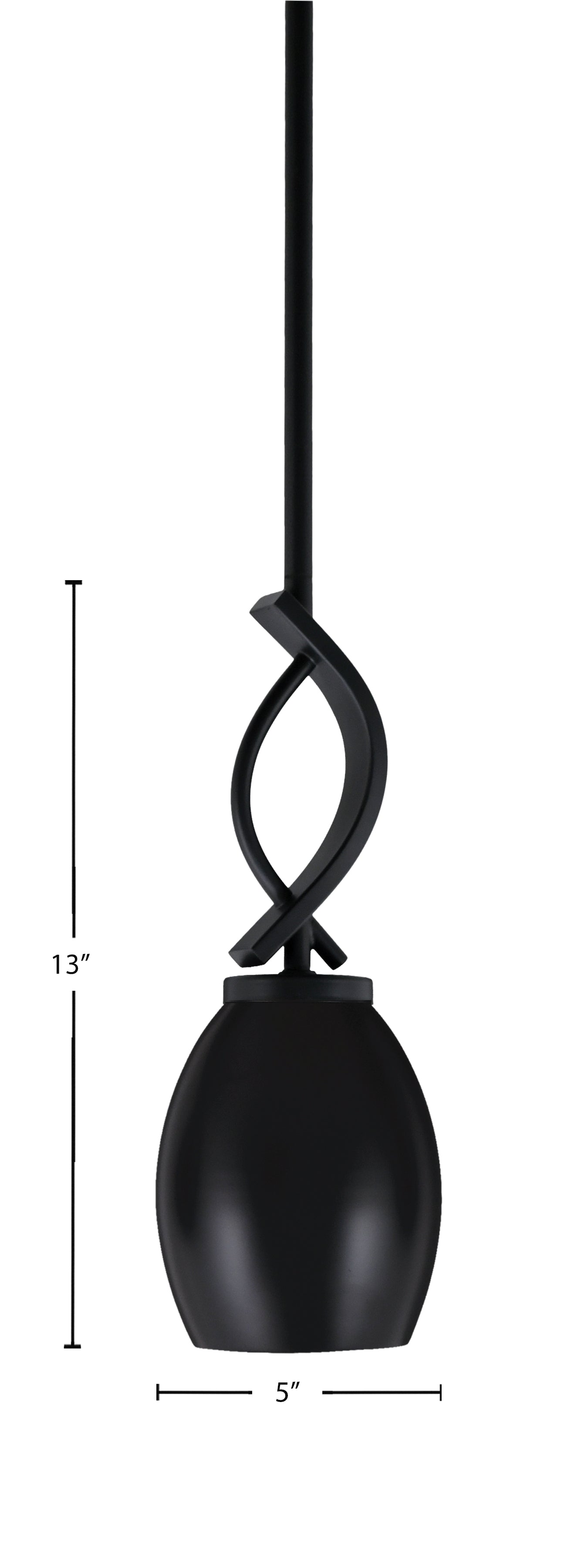 Cavella One Light Mini Pendant in Matte Black with 5" Matte Black Oval Metal Shade Shade