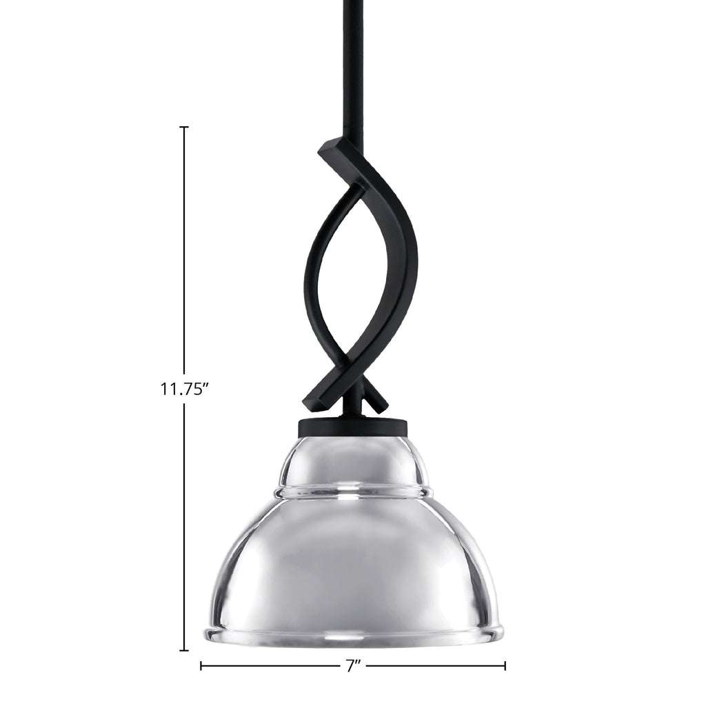 Cavella One Light Mini Pendant in Matte Black with 7" Chrome Double Bubble Metal Shade Shade
