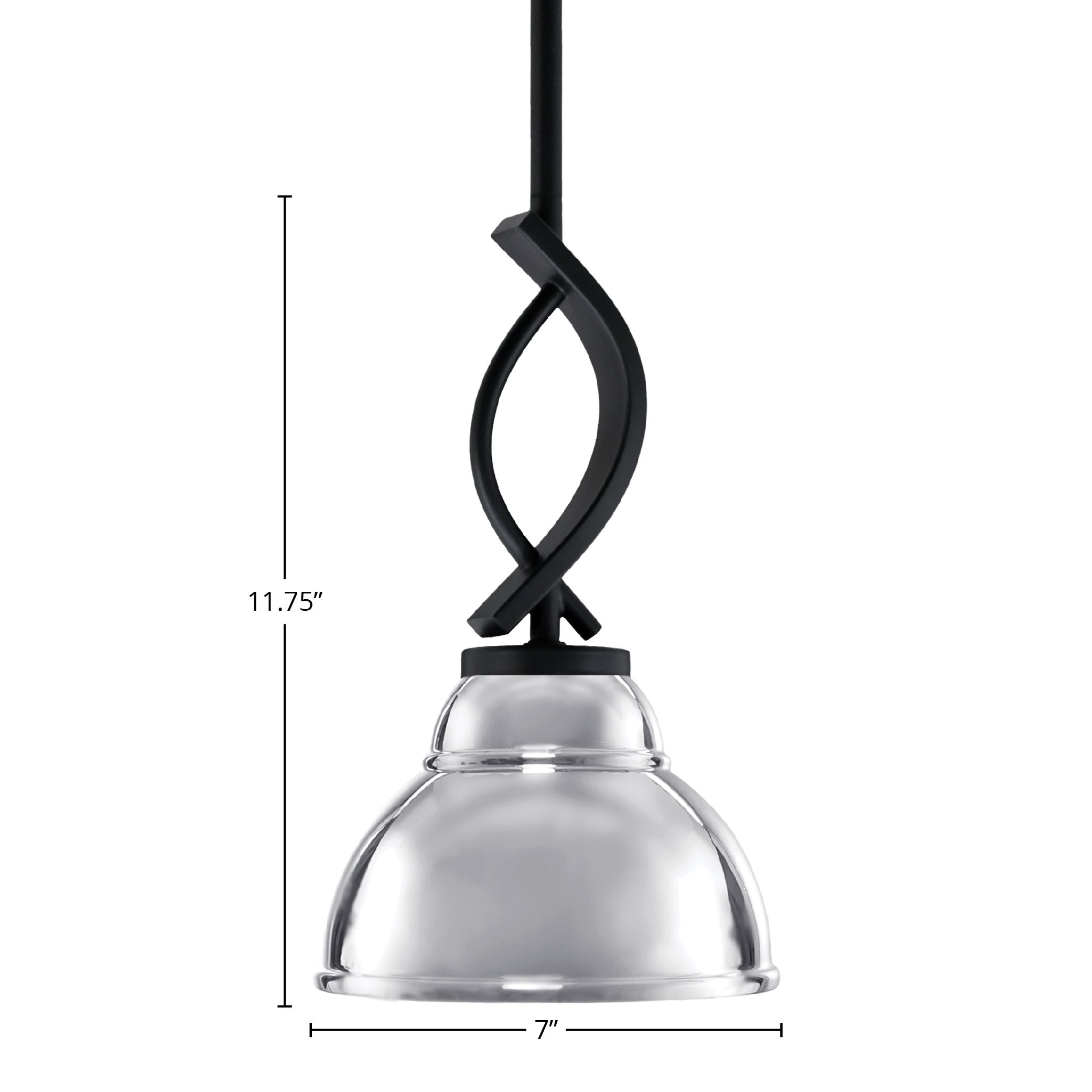 Cavella One Light Mini Pendant in Matte Black with 7" Chrome Double Bubble Metal Shade Shade