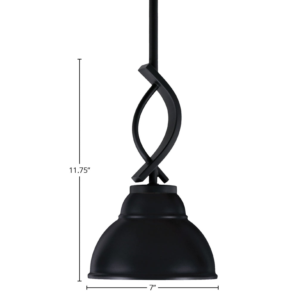 Cavella One Light Mini Pendant in Matte Black with 7" Matte Black Double Bubble Metal Shade Shade