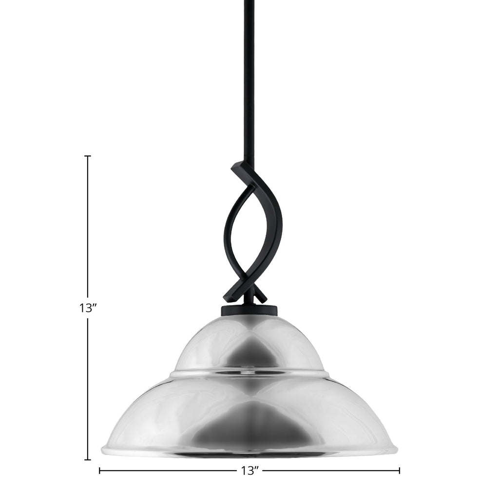 Cavella One Light Mini Pendant in Matte Black with 13" Chrome Double Bubble Metal Shade Shade