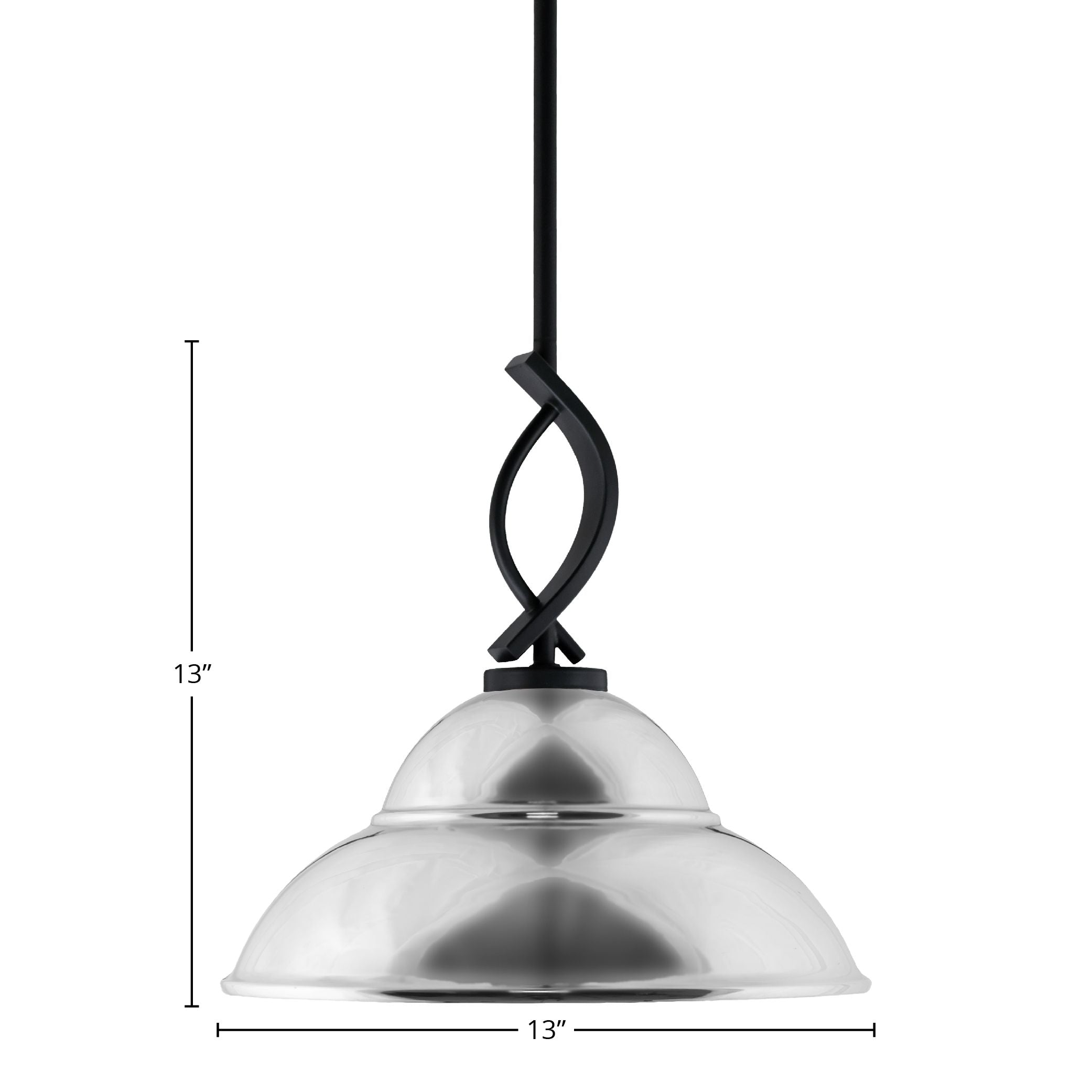 Cavella One Light Mini Pendant in Matte Black with 13" Chrome Double Bubble Metal Shade Shade