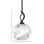 Cavella One Light Mini Pendant in Matte Black with 9.5" Onyx Swirl Shade