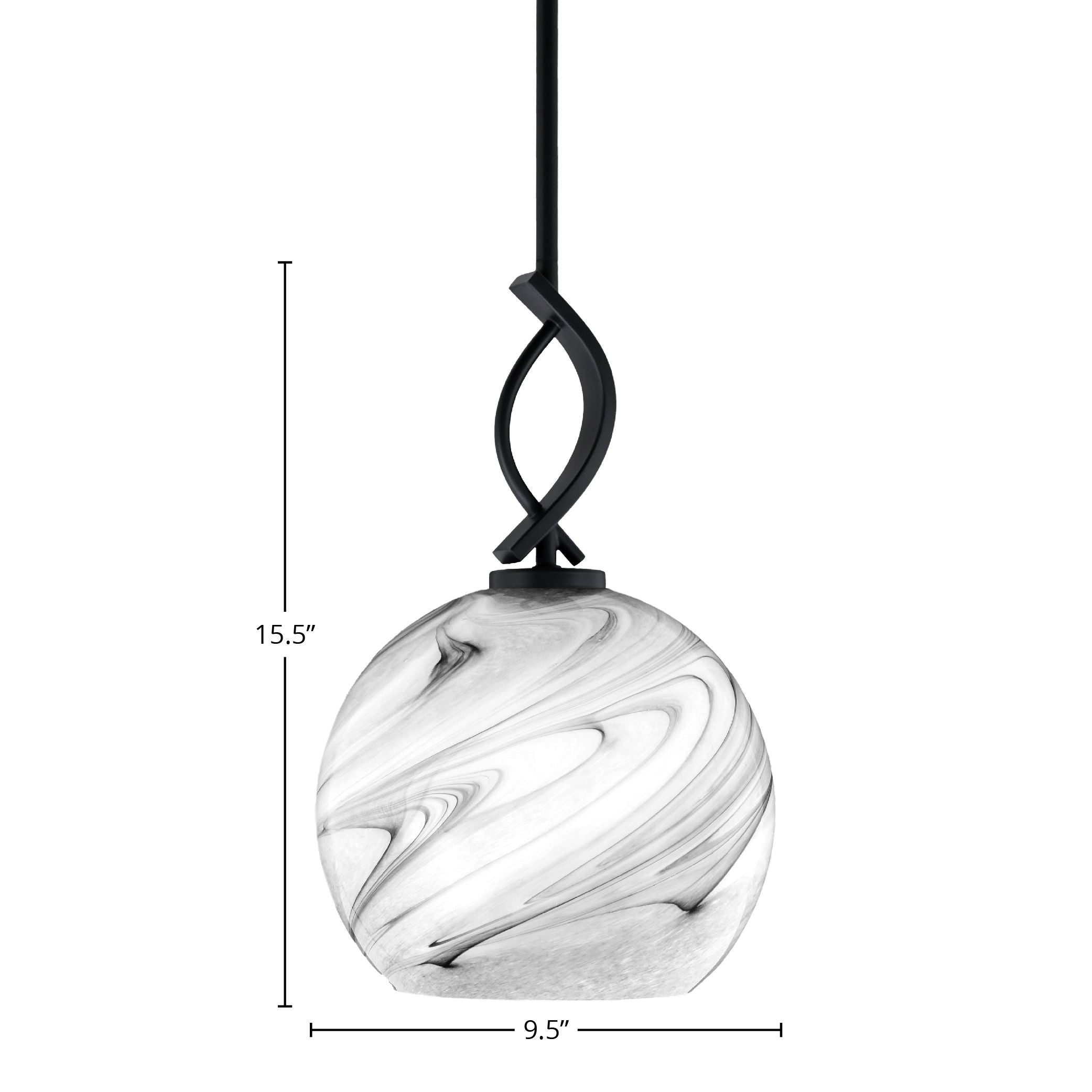 Cavella One Light Mini Pendant in Matte Black with 9.5" Onyx Swirl Shade