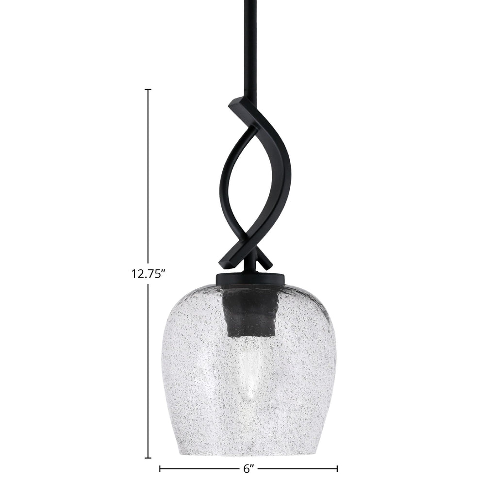 Cavella One Light Mini Pendant in Matte Black with 6" Smoke Bubble Shade