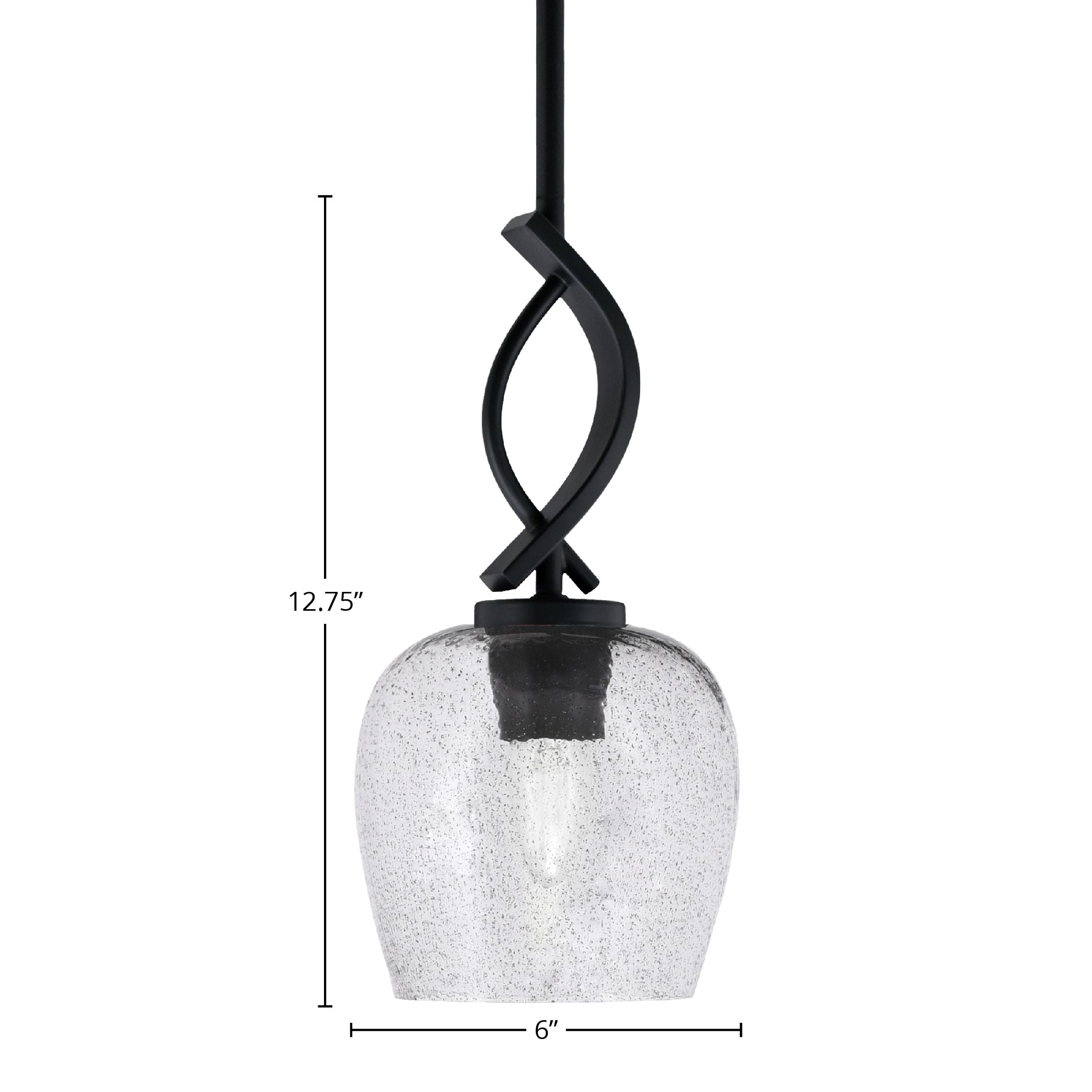 Cavella One Light Mini Pendant in Matte Black with 6" Smoke Bubble Shade