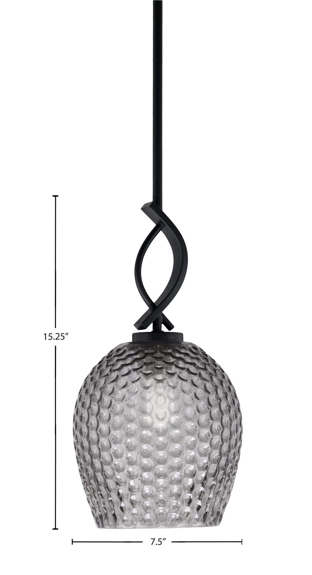 Cavella One Light Mini Pendant in Matte Black with 7.5" Smoke Textured Shade