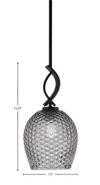Cavella One Light Mini Pendant in Matte Black with 7.5" Smoke Textured Shade