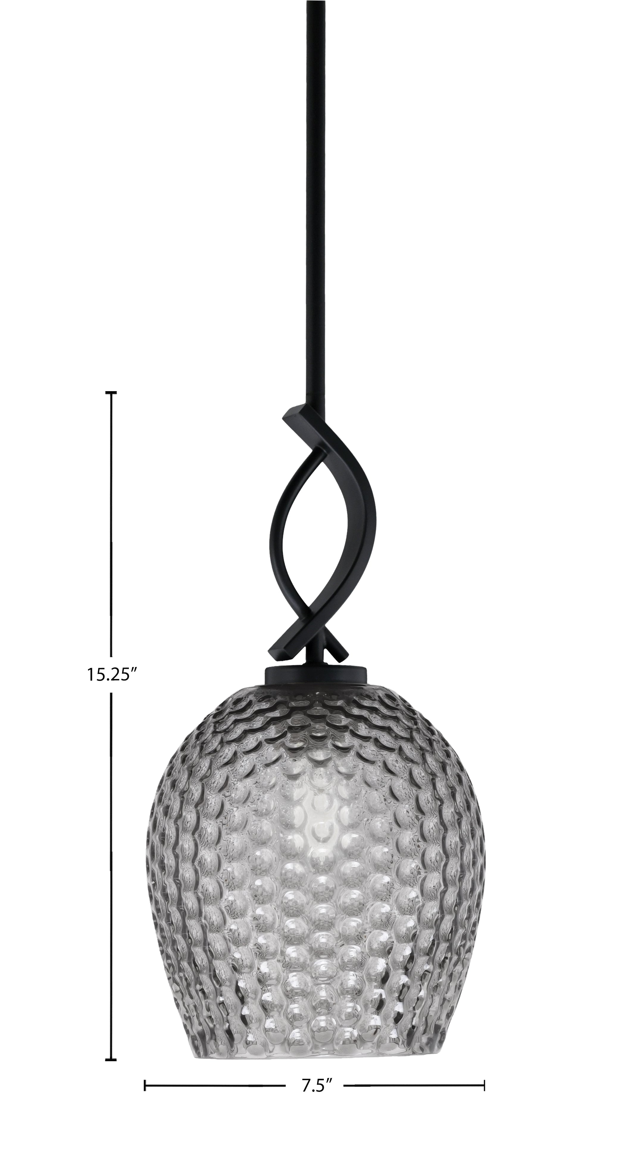 Cavella One Light Mini Pendant in Matte Black with 7.5" Smoke Textured Shade