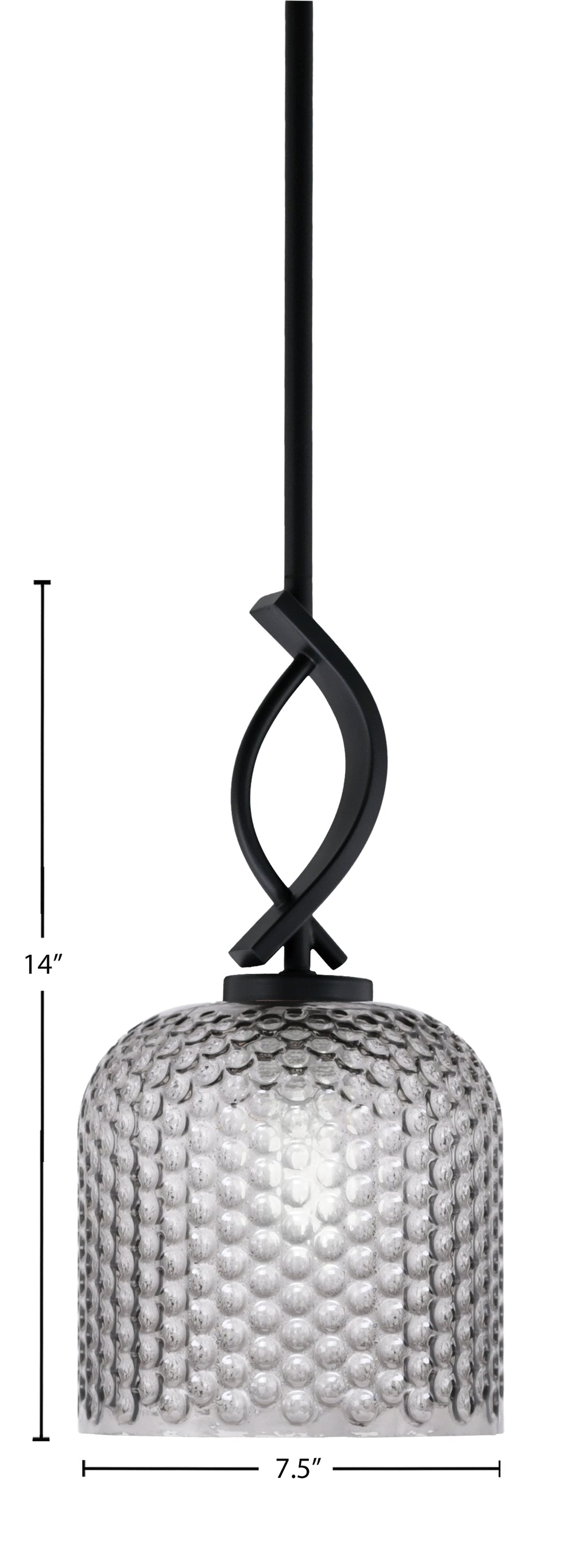 Cavella One Light Mini Pendant in Matte Black with 7" Smoke Textured Shade
