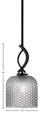 Cavella One Light Mini Pendant in Matte Black with 7" Smoke Textured Shade
