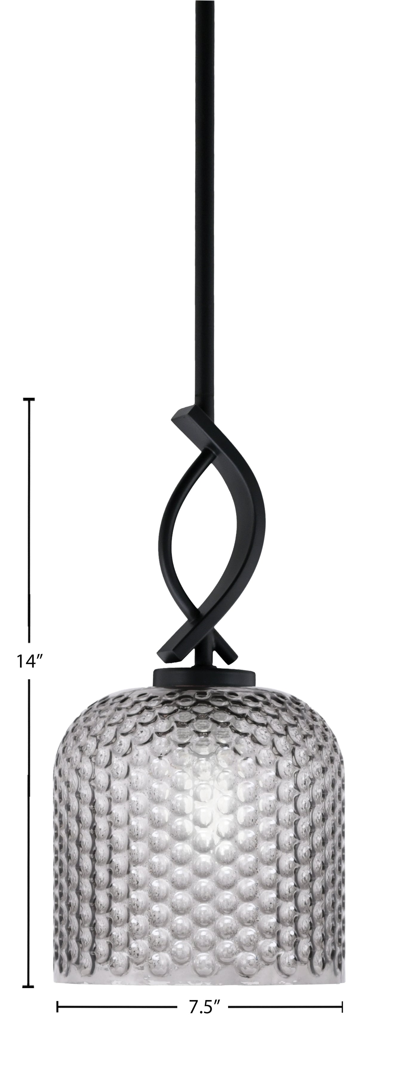 Cavella One Light Mini Pendant in Matte Black with 7" Smoke Textured Shade