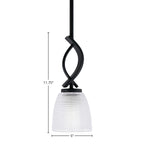 Cavella One Light Mini Pendant in Matte Black with 5" Clear Ribbed Shade