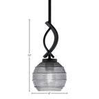 Cavella One Light Mini Pendant in Matte Black with 6" Smoke Ribbed Shade