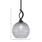 Cavella One Light Mini Pendant in Matte Black with 10" Smoke Ribbed Shade