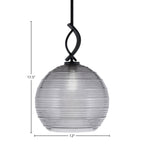 Cavella One Light Mini Pendant in Matte Black with 12" Smoke Ribbed Shade