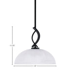 Cavella One Light Mini Pendant in Matte Black with 13" Clear Ribbed Shade