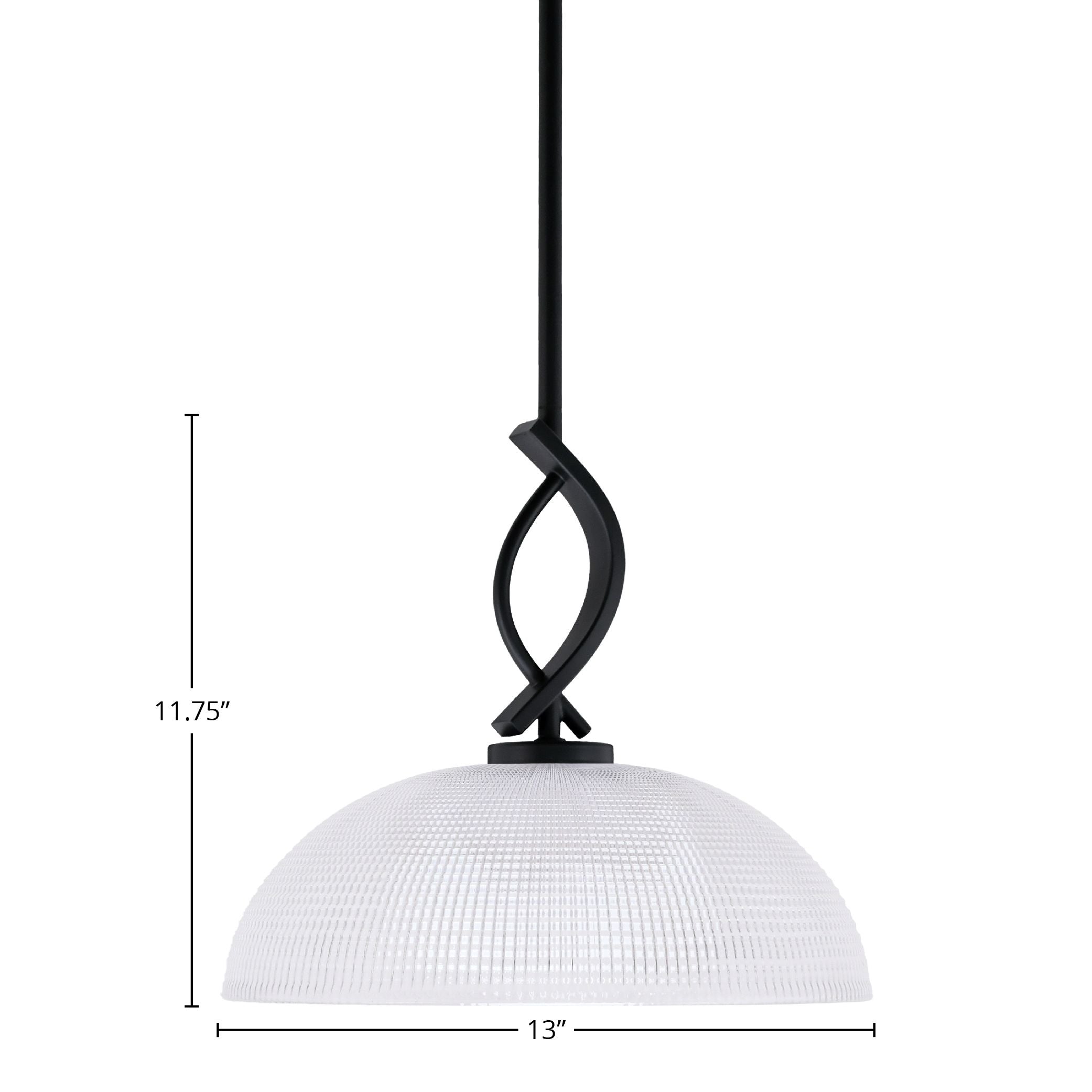 Cavella One Light Mini Pendant in Matte Black with 13" Clear Ribbed Shade
