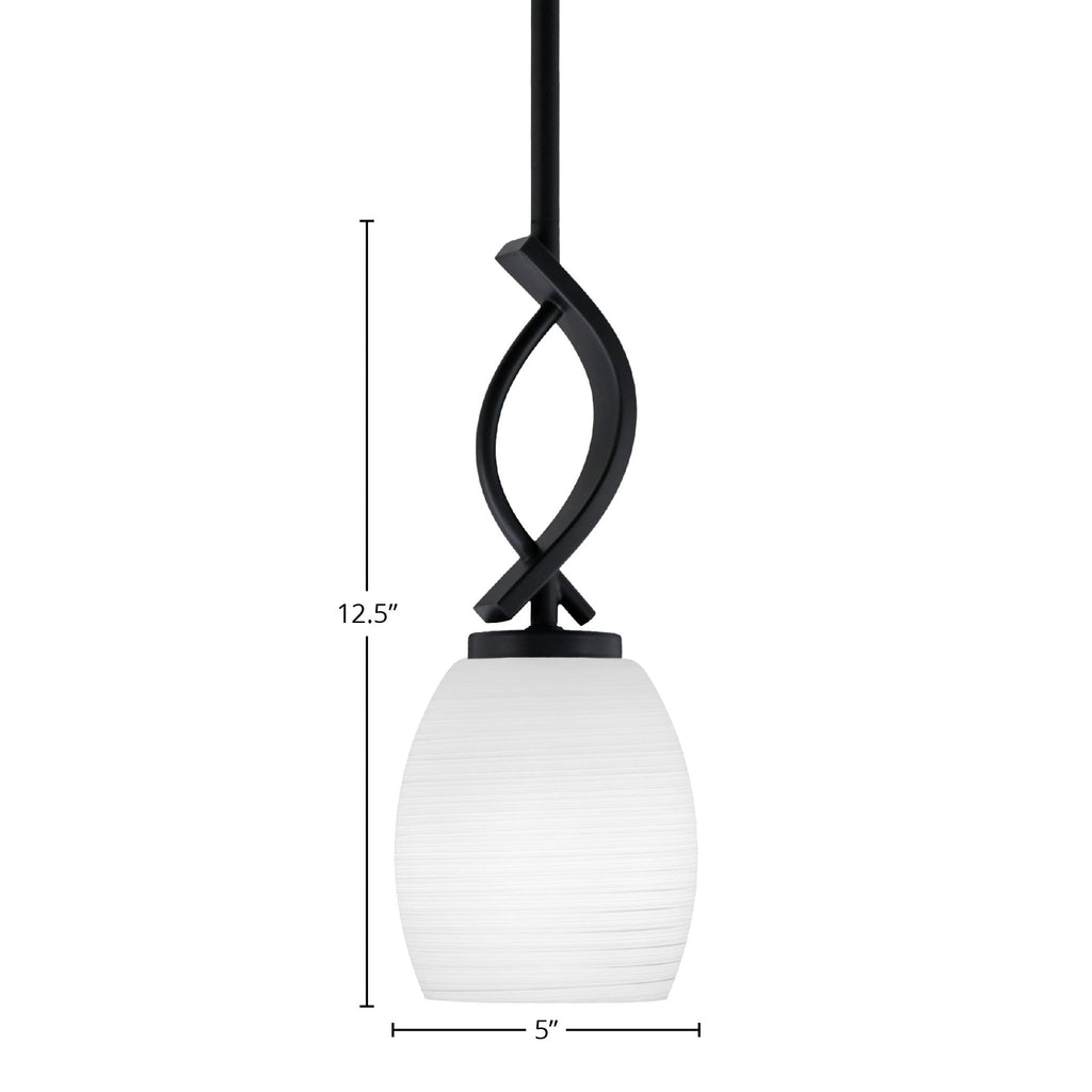 Cavella One Light Mini Pendant in Matte Black with 5" White Linen Shade
