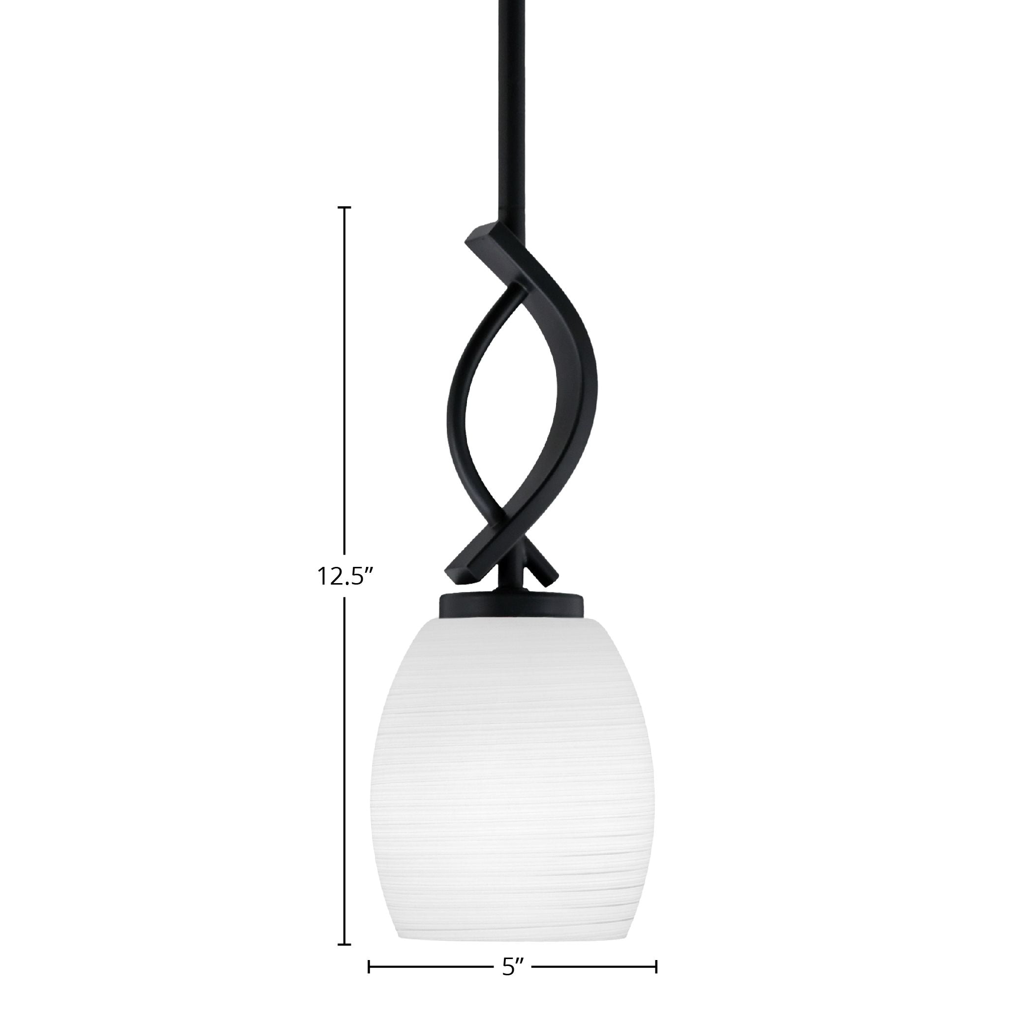 Cavella One Light Mini Pendant in Matte Black with 5" White Linen Shade