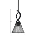 Cavella One Light Mini Pendant in Matte Black with 7" Matte Black Cone Mesh Metal Shade Shade