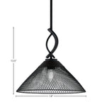 Cavella One Light Mini Pendant in Matte Black with 14" Matte Black Cone Mesh Metal Shade Shade