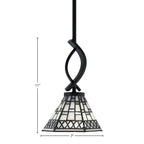 Cavella One Light Mini Pendant in Matte Black with 7" Pewter Art Glass Shade