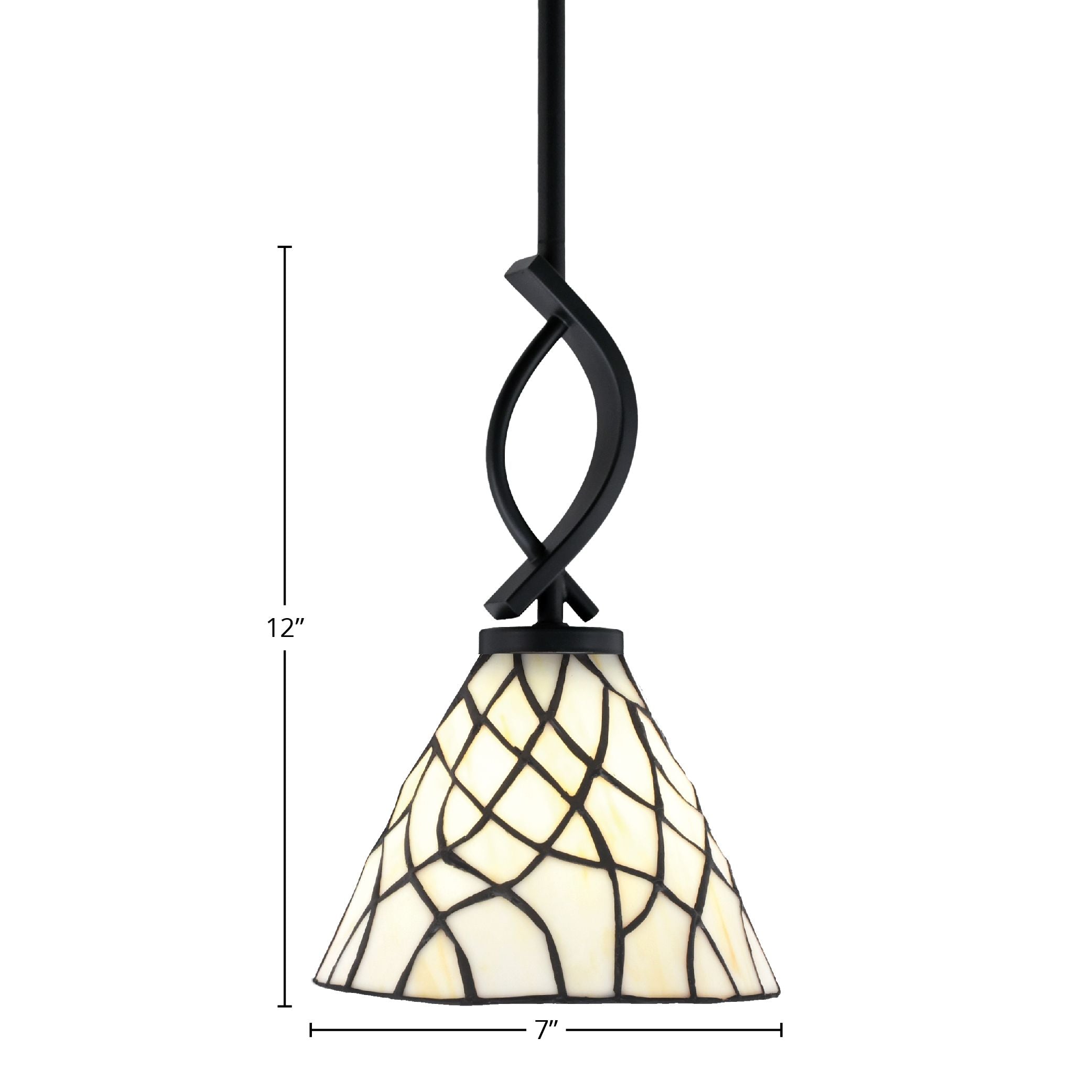Cavella One Light Mini Pendant in Matte Black with 7" Sandhill Art Glass Shade