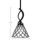 Cavella One Light Mini Pendant in Matte Black with 7" Diamond Ice Art Glass Shade
