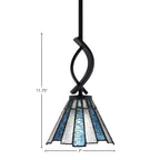 Cavella One Light Mini Pendant in Matte Black with 7" Sea Ice Art Glass Shade