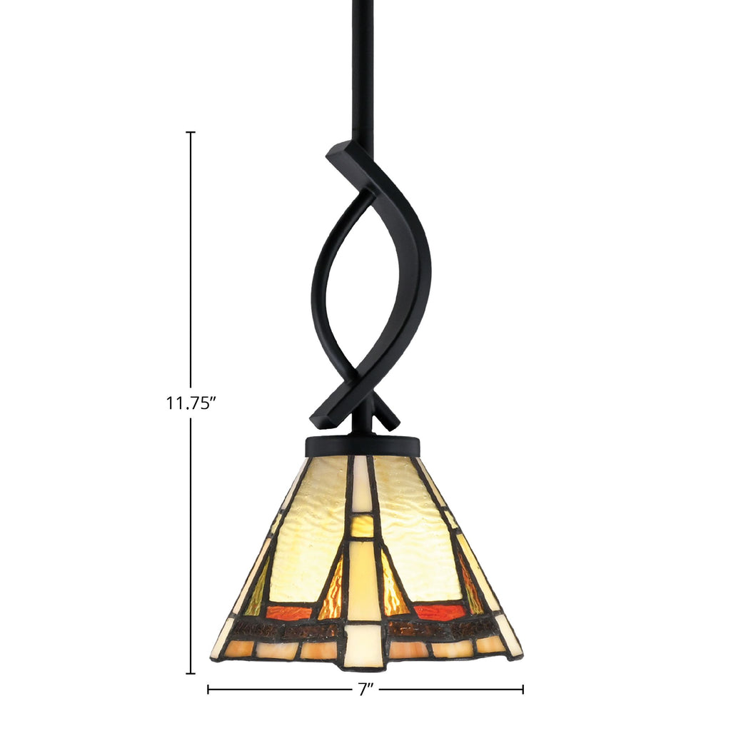Cavella One Light Mini Pendant in Matte Black with 7" Zion Art Glass Shade